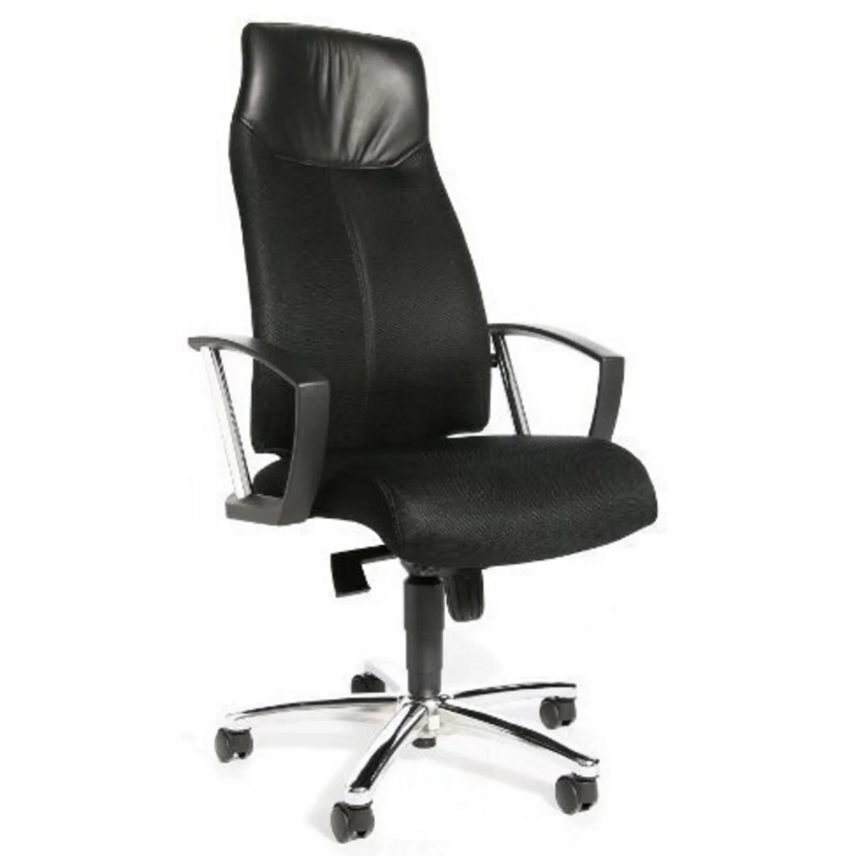 Sillón de oficina profesional HIGH SIT UP negro con respaldo de malla, reposabrazos y base de estrella de Topstar