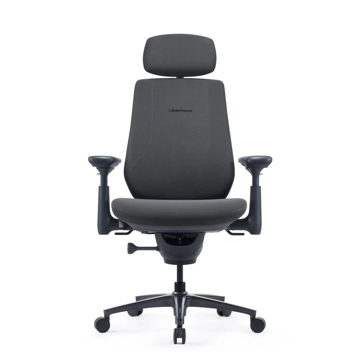 Silla de oficina LiberNovo Maxis Airflow en grafito con reposacabezas, reposabrazos y cinco ruedas de Libernovo