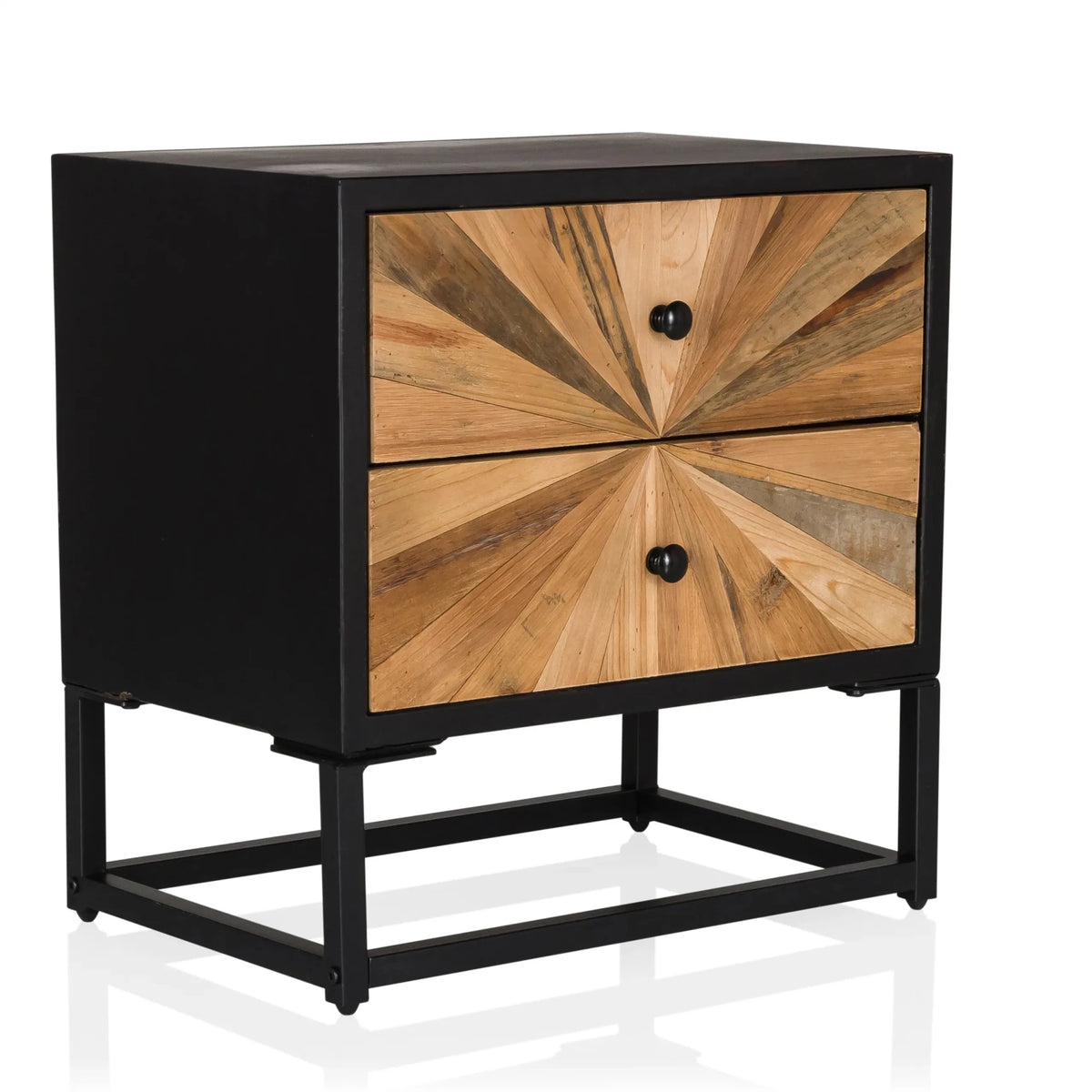 aparador SANTJAGO BLACK SUN S con estructura negra y dos cajones color madera con diseño de rayos de sol de hjh LIVING