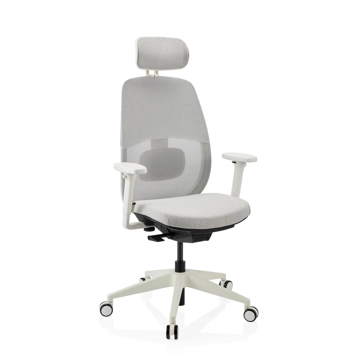 Silla de oficina profesional Skandis Pro en gris con estructura blanca y reposacabezas de hjh OFFICE