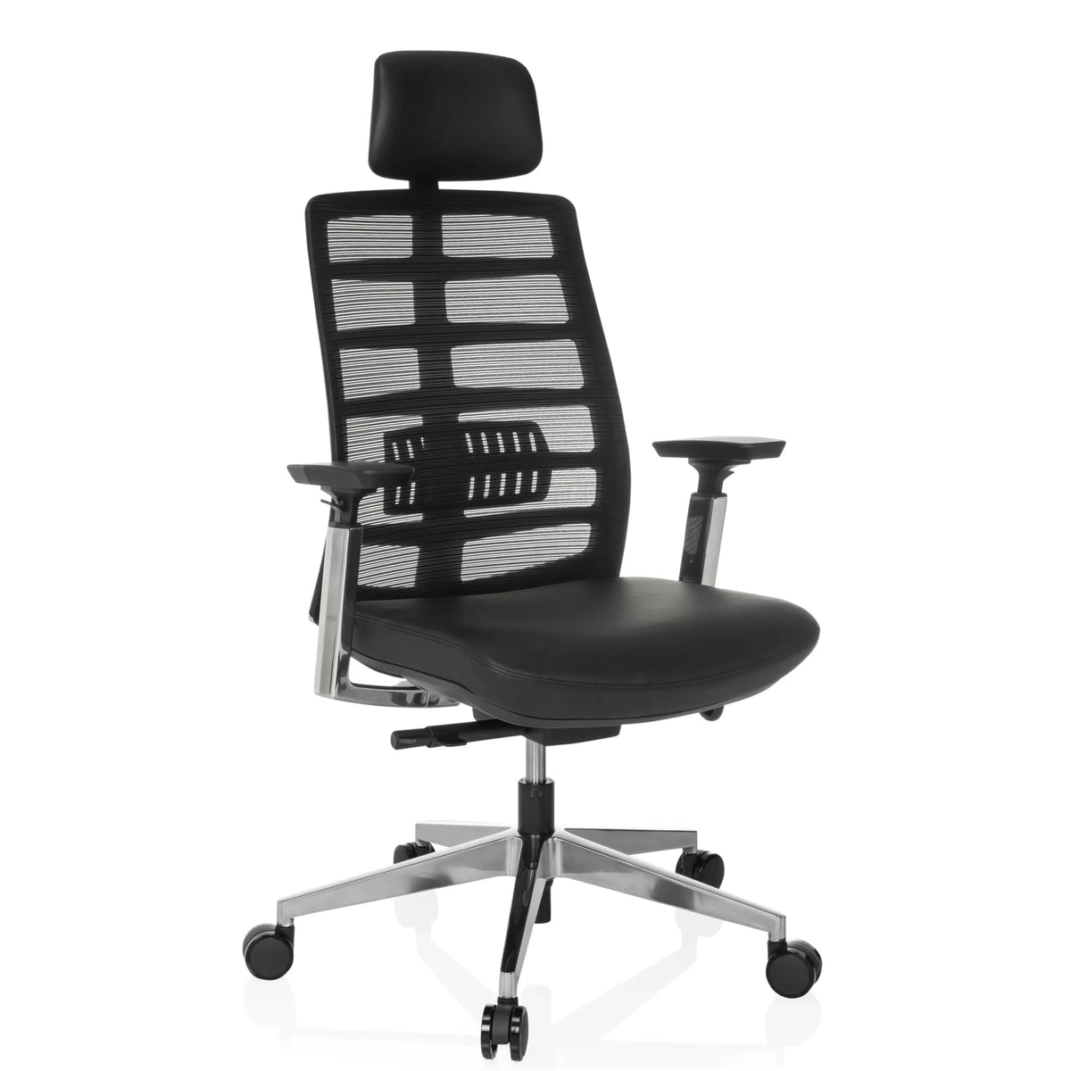 Silla alta gama SPINIO ELITE L con malla negra y asiento de cuero de hjh OFFICE
