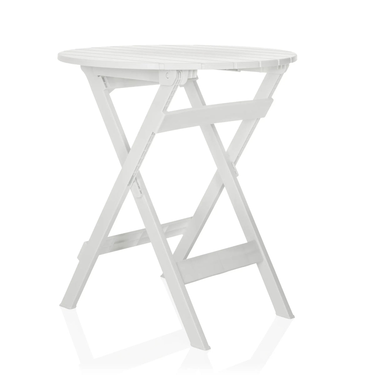 Mesa plegable blanca TRAVANO T con tablero cuadrado y estructura en X de hjh LIVING