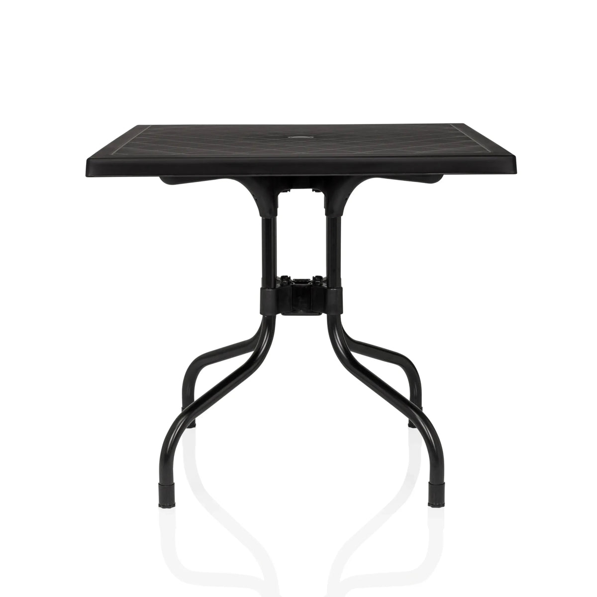 Mesa plegable TRAVANO T1 negra con tablero cuadrado y estructura curva de hjh LIVING