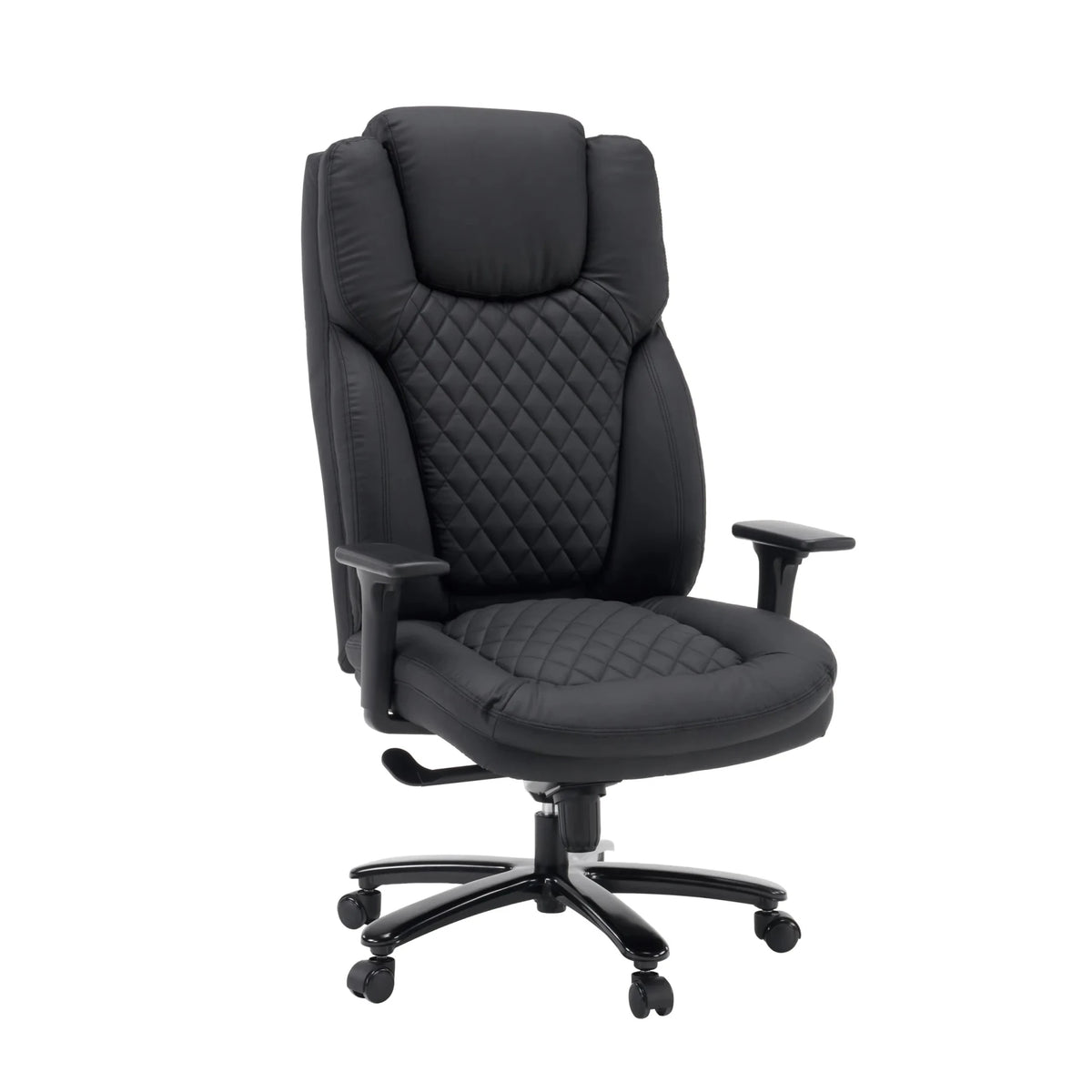 Silla giratoria XXL Pullmann Gen2 de cuero sintético negro con costuras de diamante y reposabrazos de hjh OFFICE