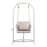 Silla colgante beige Skylo con estructura, cojín de asiento y almacenamiento integrado de hjh LIVING – vista de 360° (vista frontal 0°)