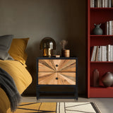 aparador SANTJAGO BLACK SUN S de madera en tonos oscuros con dos cajones y estructura negra de hjh LIVING