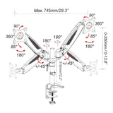 Dibujo técnico del Soporte de monitor VM-MG2S con una anchura máxima de 745 mm de hjh OFFICE