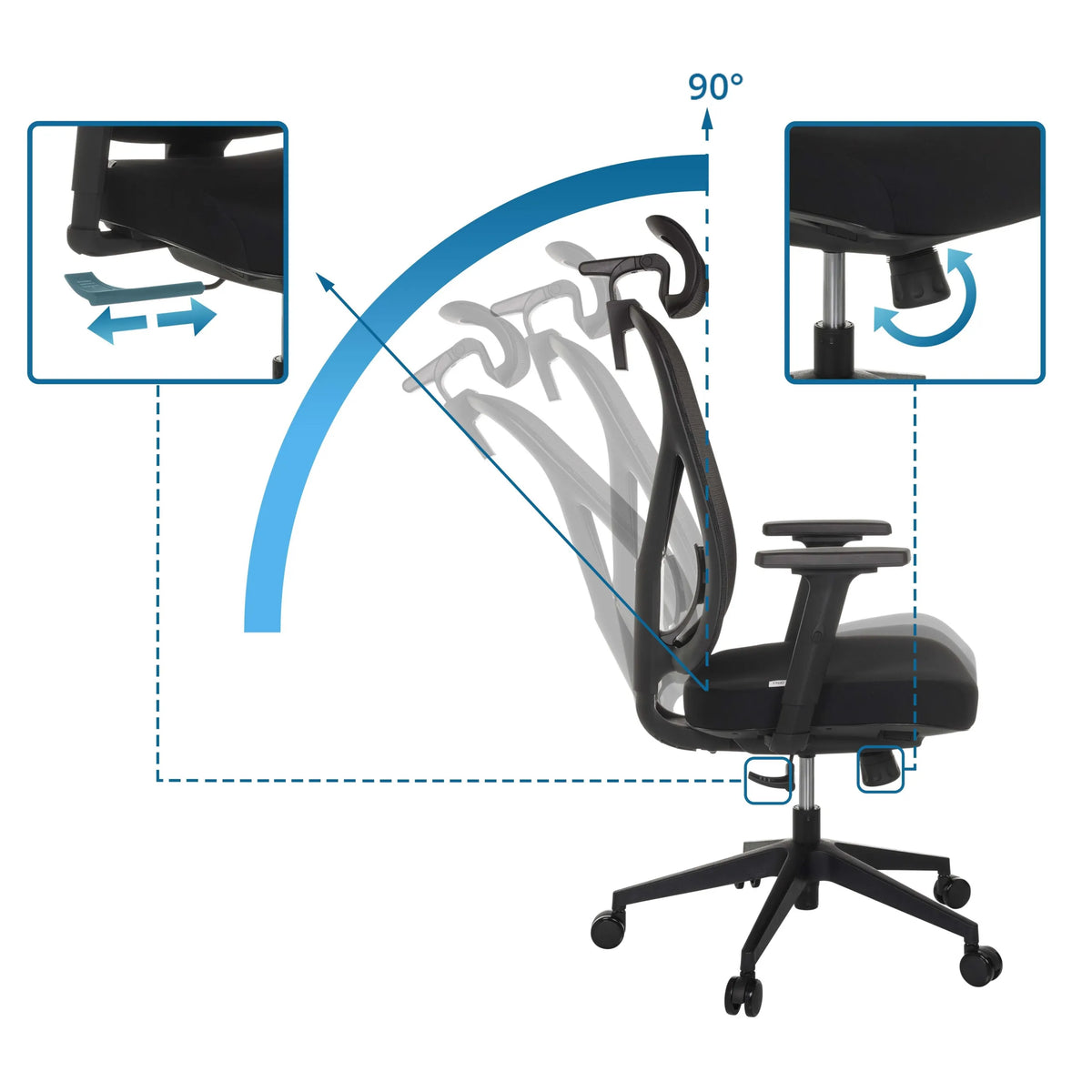 Respaldo ajustable con un ángulo de inclinación de 90 grados de la Silla de oficina profesional RALOO ECO de hjh OFFICE