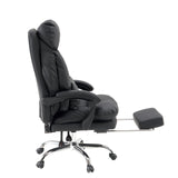 Sillón de oficina Home Office Relax Legoro en negro con reposapiés extensible y base cromada de MyBuero