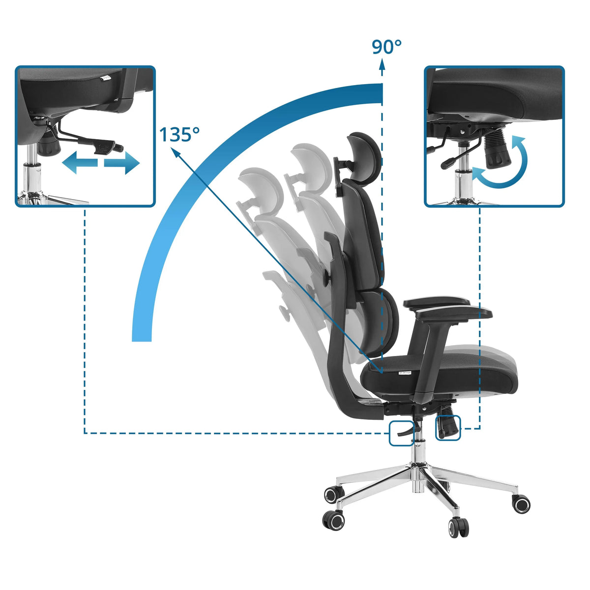 Respaldo ajustable de la Silla de oficina profesional Ergomy F 2 con inclinación de 90 a 135 grados de hjh OFFICE