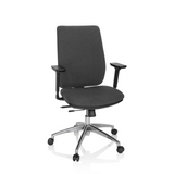 Silla de oficina profesional INTEGRIO I en color gris oscuro con reposabrazos y base de cinco ruedas de hjh OFFICE – vista de 360° (vista frontal 20°)