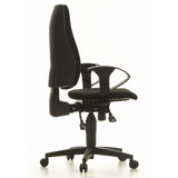 Silla de oficina profesional SYDNEY PRO negra con reposabrazos y base de cinco ruedas de Topstar – vista de 360° (vista lateral 100°)