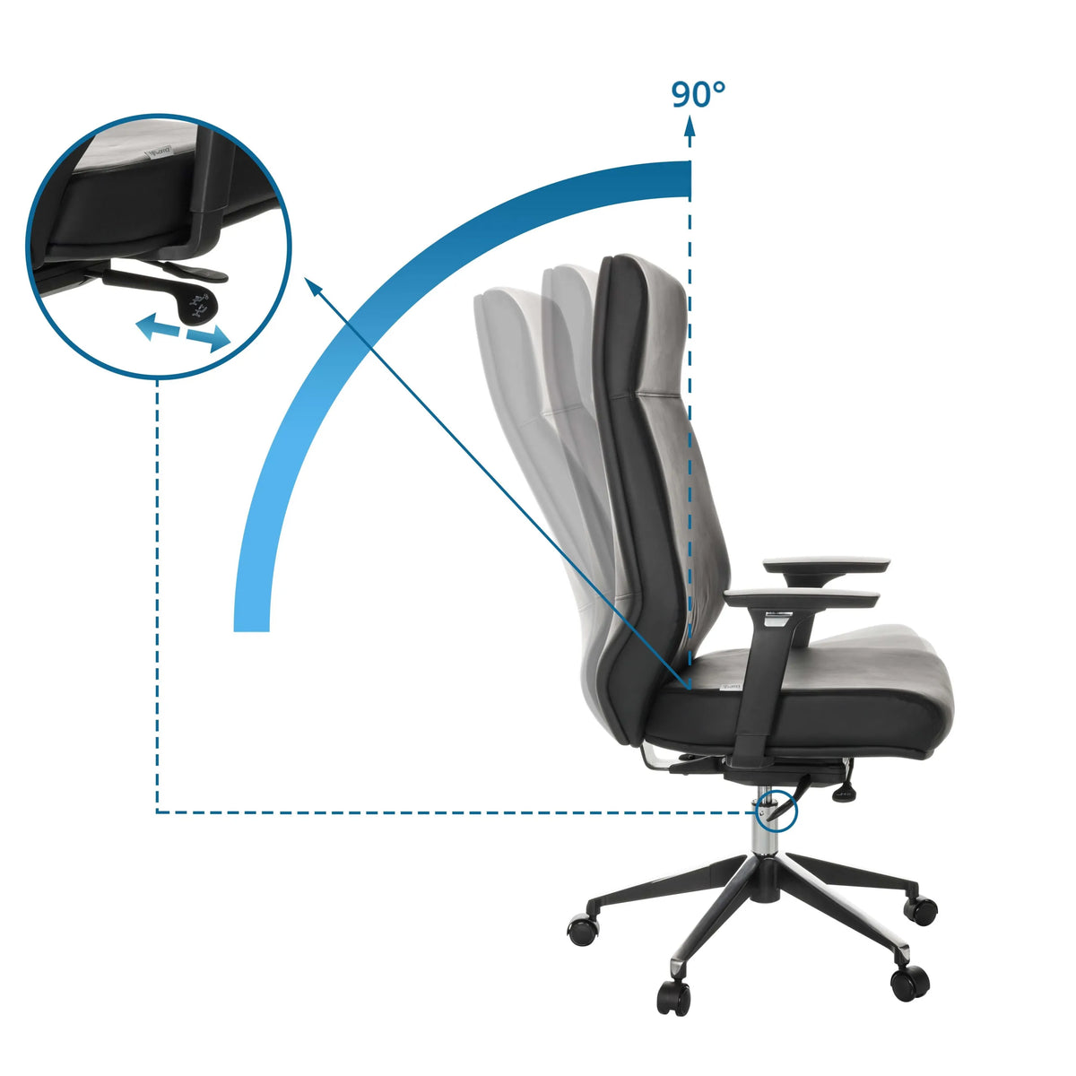Respaldo ajustable con un ángulo de inclinación de 90 grados del Sillón de oficina profesional VITORO ECO de hjh OFFICE