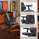 Diferentes vistas de los reposabrazos ajustables 4D de la silla de oficina LiberNovo Maxis Manual en grafito de Libernovo
