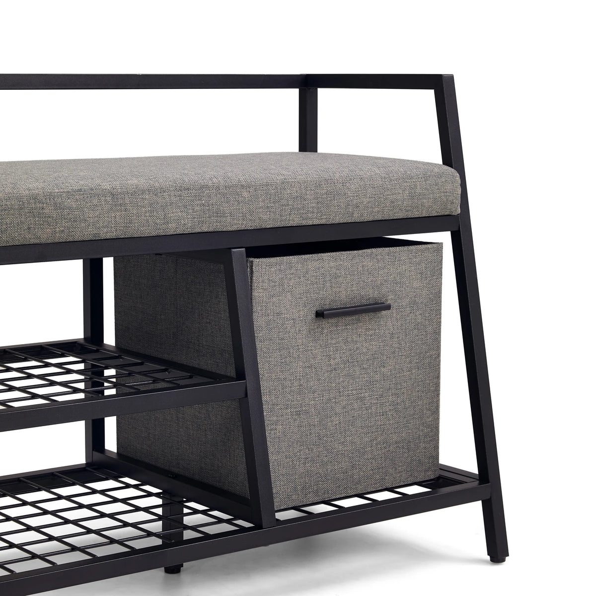 Cesta de almacenamiento gris y estantes de rejilla del armario zapatero Estha Loft con marco de metal negro de hjh LIVING