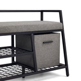 Cesta de almacenamiento gris y estantes de rejilla del armario zapatero Estha Loft con marco de metal negro de hjh LIVING