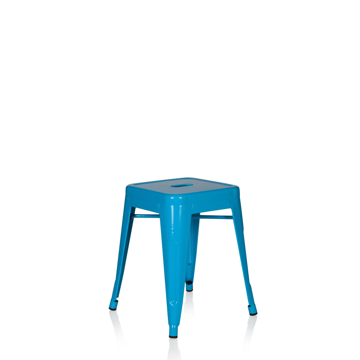 Taburete de comedor VANTAGGIO azul claro con asiento cuadrado y travesaños de hjh OFFICE – vista de 360° (vista frontal en diagonal 40°)