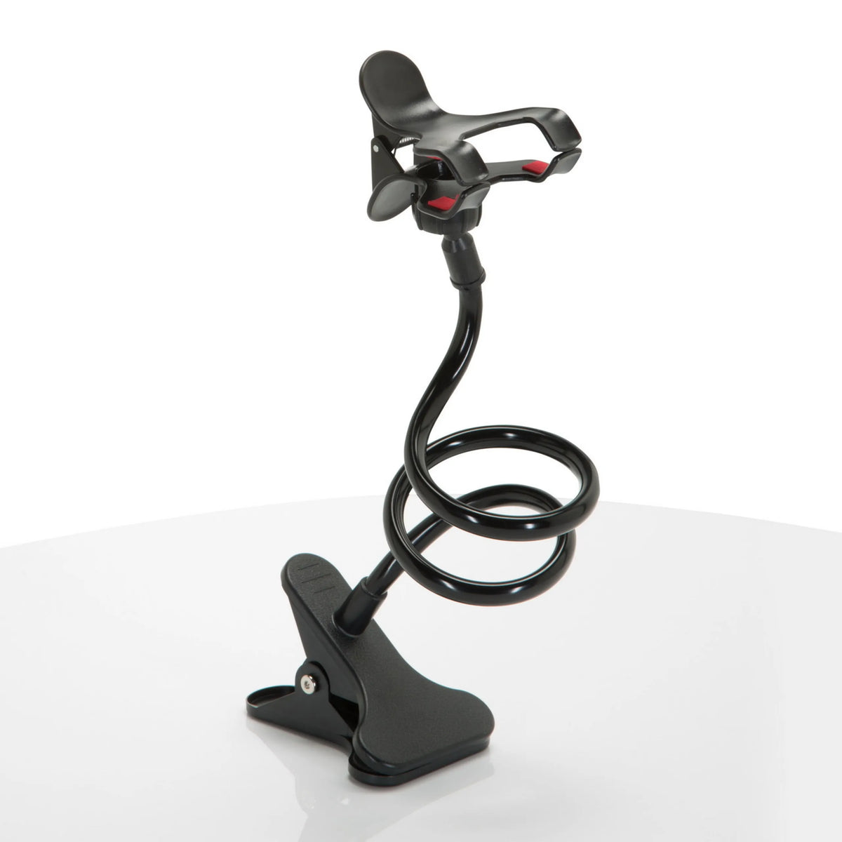 Soporte para teléfono móvil y tableta FLEXMOBI en color negro con cuello de cisne flexible y pinza de mesa de hjh OFFICE