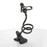 Soporte para teléfono móvil y tableta FLEXMOBI en color negro con cuello de cisne flexible y pinza de mesa de hjh OFFICE