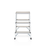 Escalera plegable SOLID plateada de aluminio con tres peldaños de hjh OFFICE – vista de 360° (vista frontal 0°)