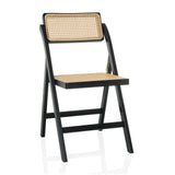 silla plegable TUDELA BAMBOO negra con asiento y respaldo de rejilla vienesa marrón de hjh LIVING – vista de 360° (vista frontal 15°)