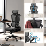 Reposacabezas y reposabrazos ajustables de la silla de oficina profesional Ergo U2 Pro3 en negro de hjh OFFICE (imagen generada por IA)