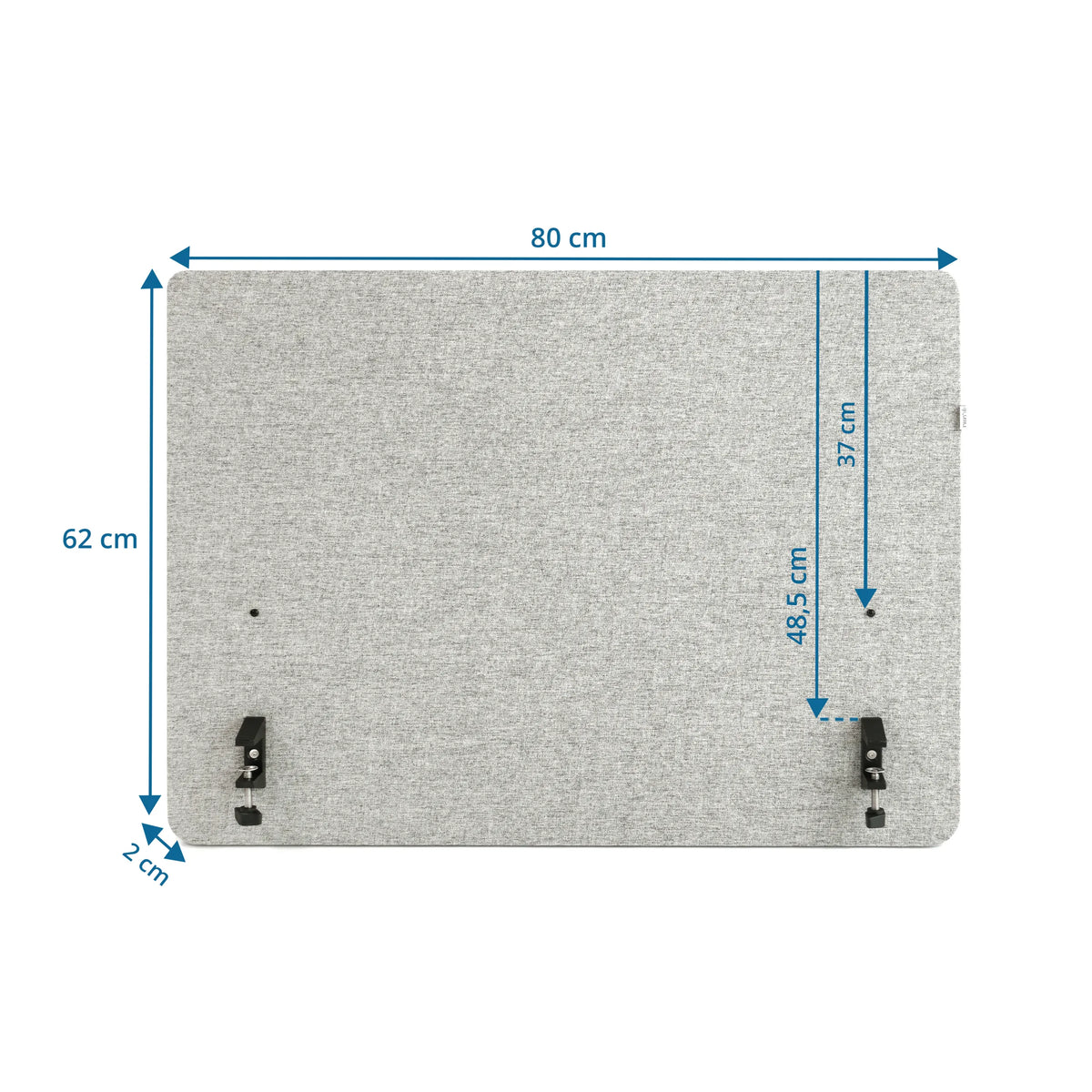 Dibujo dimensional del separador de mesa FLEXMIUT D SIDE de 80 × 62 cm de hjh OFFICE