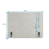Dibujo dimensional del separador de mesa FLEXMIUT D SIDE de 80 × 62 cm de hjh OFFICE