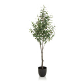 Planta artificial verde OLIVE como olivo en una maceta negra de hjh OFFICE – vista de 360° (vista frontal 0°)