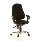 Silla de oficina profesional SITNESS 10 negra con reposabrazos y base de cinco ruedas de Topstar – vista de 360° (vista frontal 20°)