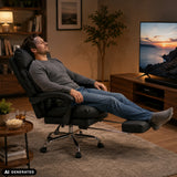 Sillón de oficina Home Office Relax Legoro negro con reposapiés extendido de MyBuero (imagen generada por IA)
