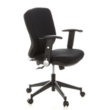 Silla de oficina profesional TRAFFIC 20 negra con reposabrazos y base de cinco ruedas de hjh OFFICE – vista de 360° (vista frontal en diagonal 60°)