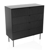 Cómoda negra KARBY K con cuatro cajones acanalados y patas delgadas de hjh LIVING – vista de 360° (vista frontal en diagonal 30°)