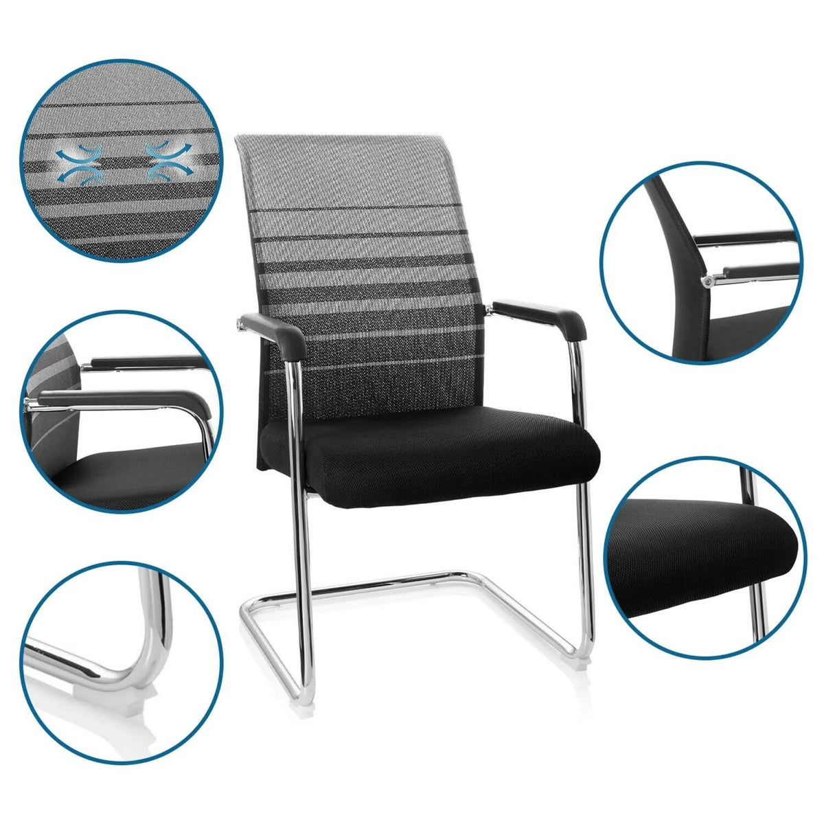 Silla de viga voladiza FALCONE V en negro y gris con reposabrazos y base de patines de hjh OFFICE