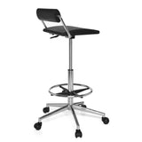 Taburete giratorio negro TOP WORK 28 con anillo reposapiés y base de cinco ruedas de hjh OFFICE – vista de 360° (vista trasera en diagonal 120°)