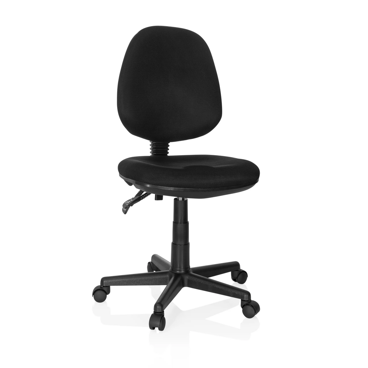 Silla Home Office CITY 25 negra con respaldo de malla y base de cinco ruedas de hjh OFFICE – vista de 360° (vista frontal 20°)