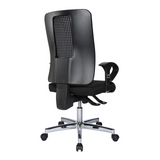 Silla de oficina profesional HJH SITNESS WORK negra con respaldo de malla, reposabrazos y base de cinco ruedas de Topstar – vista de 360° (vista trasera 180°)