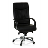Silla giratoria XXL F 400 negra de cuero con base de estrella y cinco ruedas de hjh OFFICE – vista de 360° (vista frontal 20°)