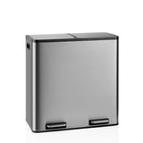 Papelera Clean 13 S plateada con dos compartimentos y pedales de hjh OFFICE – vista de 360° (vista frontal 15°)
