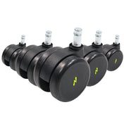 Fünf schwarze Stuhlrollen 5x ROLO ESD 11mm/65mm für Hartböden mit silberfarbenen Metallstiften von hjh OFFICE