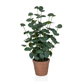 Kunstpflanze Eucalyptus in grüner Farbe mit runden Blättern in einem braunen Tontopf von hjh OFFICE