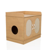 Casa para gatos KITTYHOME 2 color haya con dos puertas, aberturas ovaladas y un estante de hjh LIVING – vista de 360° (vista frontal en diagonal 45°)