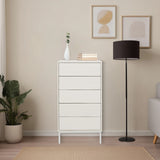 Cómoda blanca BJORDAL con cinco cajones y patas estrechas en una habitación luminosa de hjh LIVING