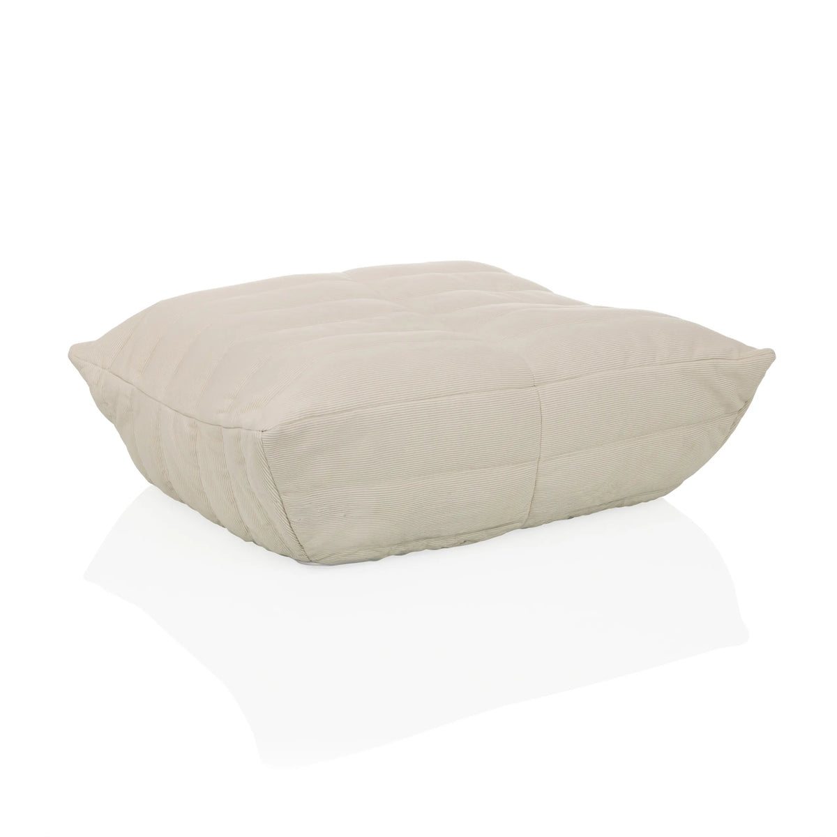 Pufs Sitzolo Podi color beige con funda de tela acanalada de hjh LIVING – vista de 360° (vista frontal en diagonal 30°)
