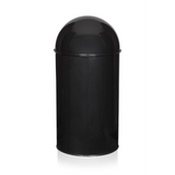 Papelera PUSH 50L negra con inserto de tapa plateado de hjh OFFICE – vista de 360° (vista trasera en diagonal 240°)