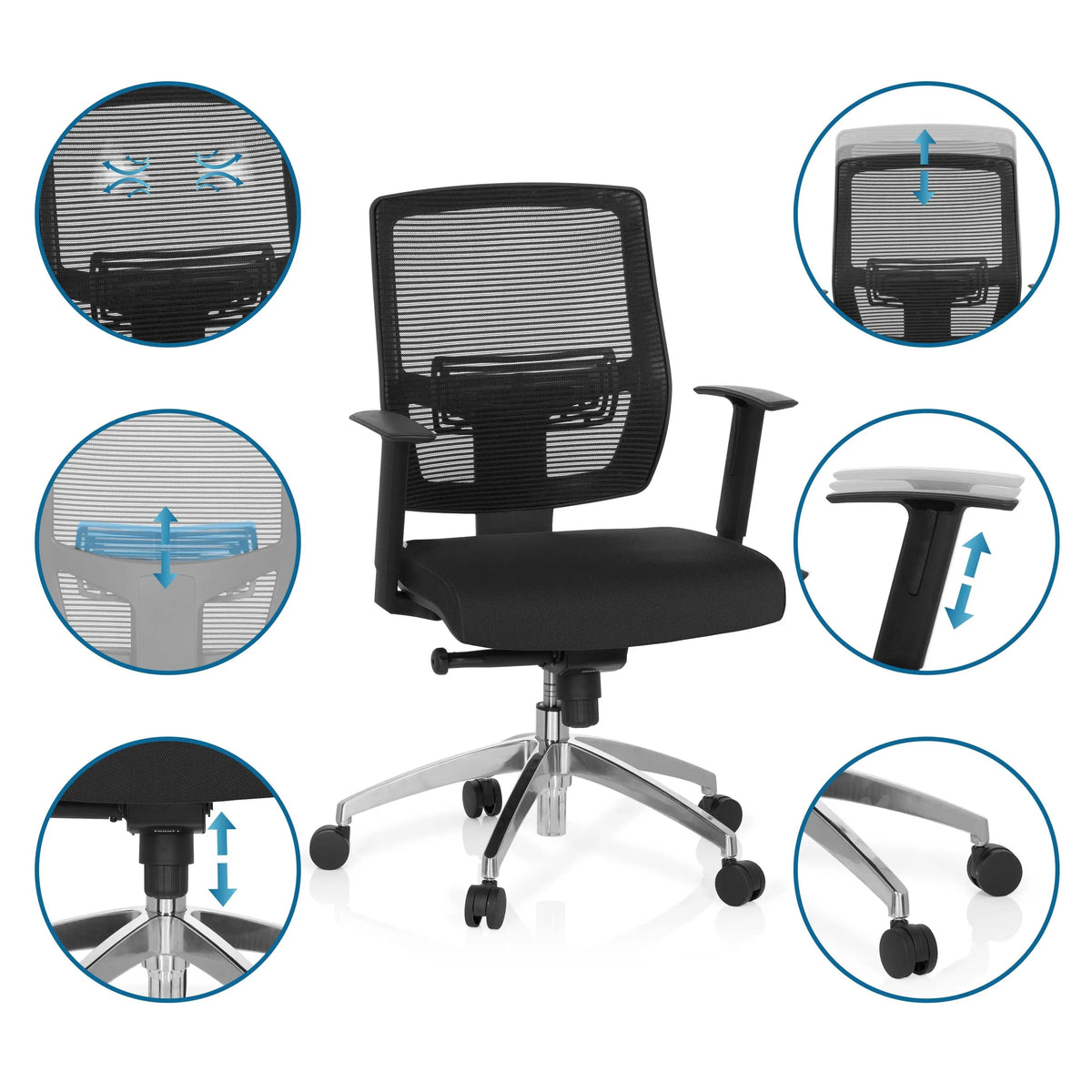 Funciones ajustables de la Silla de oficina profesional NET 90 con respaldo de malla y ruedas de hjh OFFICE
