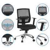 Funciones ajustables de la Silla de oficina profesional NET 90 con respaldo de malla y ruedas de hjh OFFICE