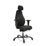 Sillón de oficina profesional RESISTIO XXL negro con reposacabezas y base de cinco ruedas de hjh OFFICE – vista de 360° (vista frontal en diagonal 40°)