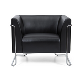 Sillón tapizada negro CURACAO con estructura tubular cromada de hjh OFFICE – vista de 360° (vista frontal 0°)