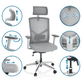 Silla de oficina profesional BRETON PRO W en color gris con varias opciones de ajuste de hjh OFFICE